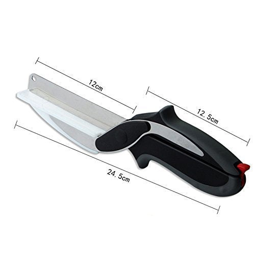 Stainless Steel Smart Clever Cutter 2 in 1 Kitchen Scissors Knife Food Chopper for Vegetable and Fruits
