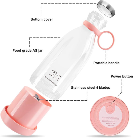 Mini Bottle Shape Juicer Mixer, 4 Blade Juicer, Mini Usb Grinder Mixer, Portable Electric Usb Juice Maker/Personal Size Blender For Juices, Shakes And Smoothies With 4 Blades