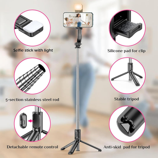 Selfie Stick with Tripod Stand | Bluetooth Extendable 3-in-1 Multifunctional Selfie Stick for Compatible With All Smartphones