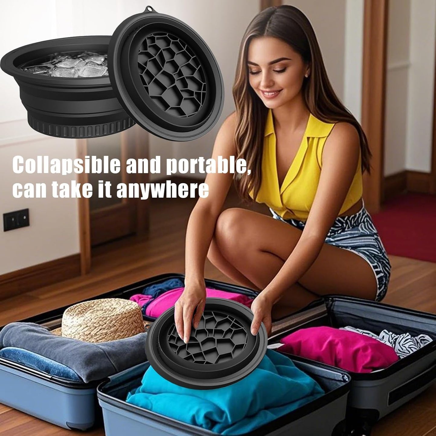 Silicone Collapsible Face Bowl with Built-in Ice Tray (Multicolor)