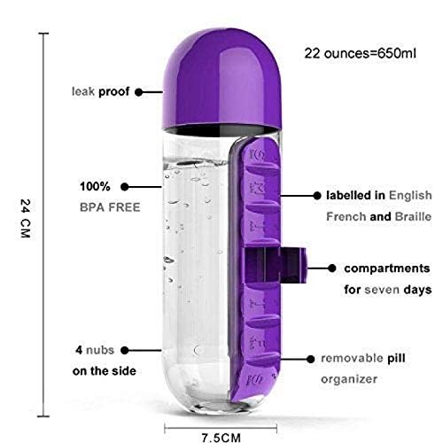 2 in 1 Pill Bottle With Water Bottle-750ml, Medicine Organizer Box (Multicolor)