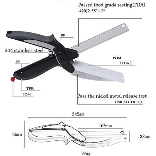 Stainless Steel Smart Clever Cutter 2 in 1 Kitchen Scissors Knife Food Chopper for Vegetable and Fruits