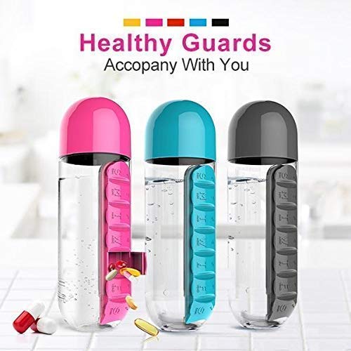 2 in 1 Pill Bottle With Water Bottle-750ml, Medicine Organizer Box (Multicolor)