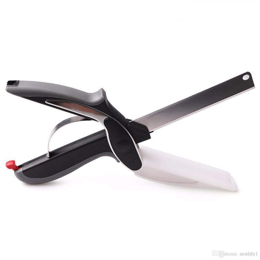 Stainless Steel Smart Clever Cutter 2 in 1 Kitchen Scissors Knife Food Chopper for Vegetable and Fruits