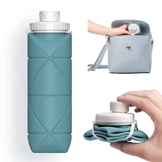 Collapsible Silicone Water Bottle 600ml – Leakproof, BPA-Free, Foldable, Wide Mouth, Portable for Travel, Gym, Cycling, Camping, Sports (Multicolor)