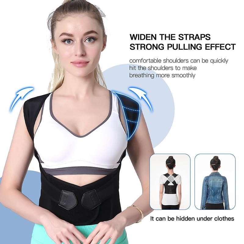 Premium Posture Corrector Belt Pro for Men & Women | Adjustable Back Support Brace for Spine Alignment, Shoulder & Upper Back Pain Relief | Comfortable & Breathable Material (Black, One Size)