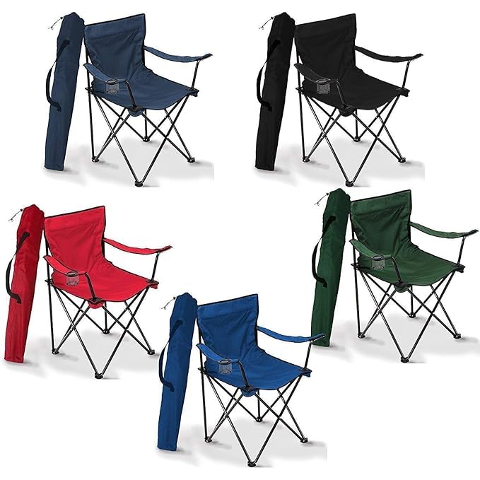 Portable Foldable Camping Chair for Adults | Heavy Duty Metal Frame | Large Comfortable Polyester Outdoor Chair with Cup Holder | Portable Folding Chair for Camping, Picnic, Beach & Travel (Multicolor)