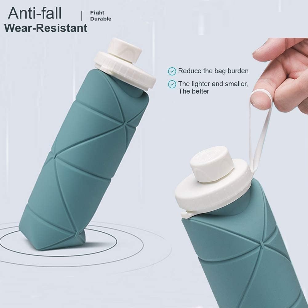 Collapsible Silicone Water Bottle 600ml – Leakproof, BPA-Free, Foldable, Wide Mouth, Portable for Travel, Gym, Cycling, Camping, Sports (Multicolor)