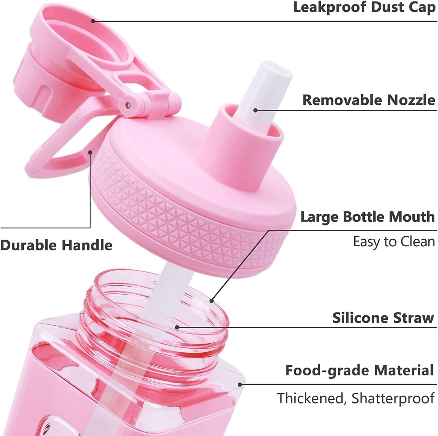 Kawaii Water Bottle With Straw, 3D Stickers Cute Aesthetic Bottle - 700ml