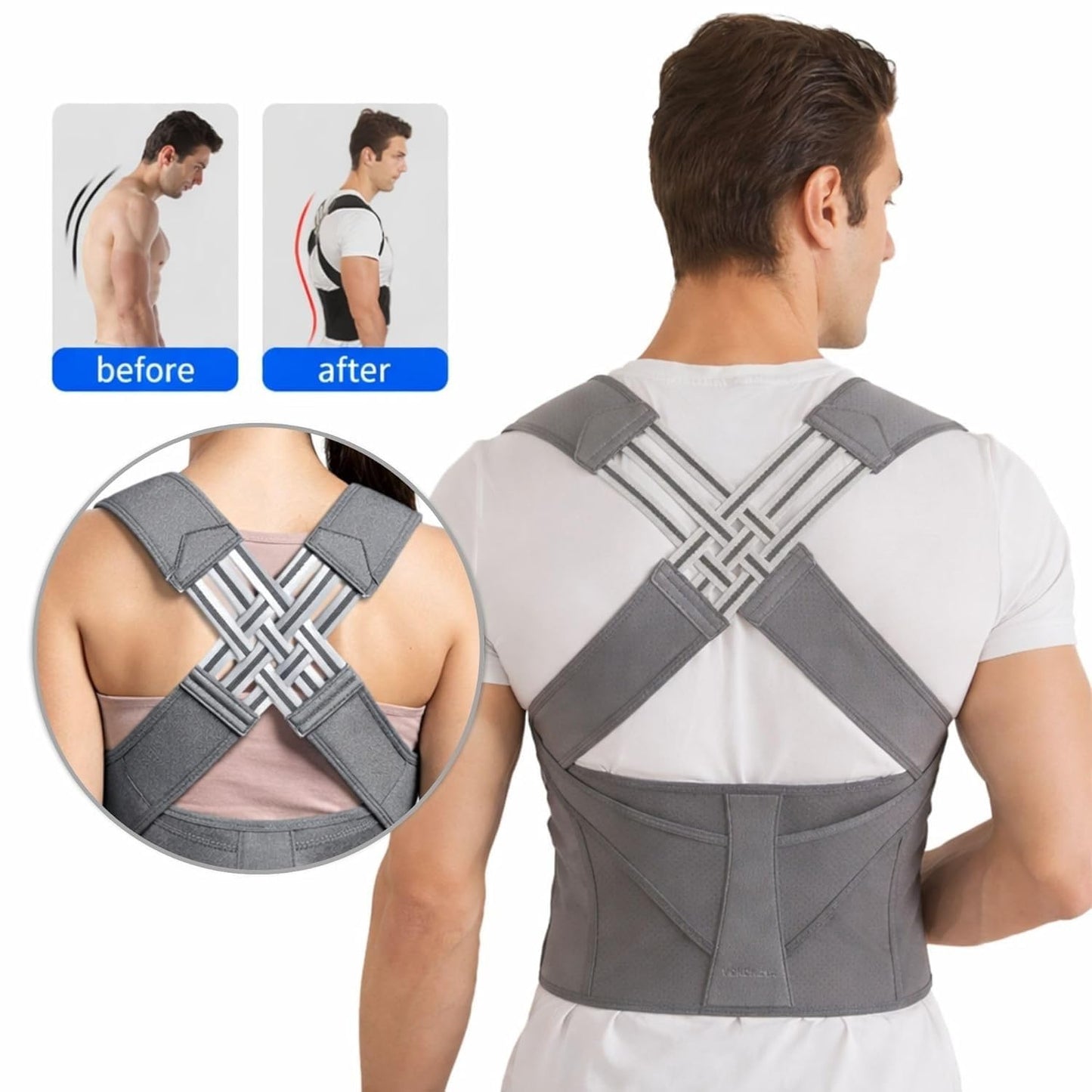 Premium Posture Corrector Belt Pro for Men & Women | Adjustable Back Support Brace for Spine Alignment, Shoulder & Upper Back Pain Relief | Comfortable & Breathable Material (Black, One Size)