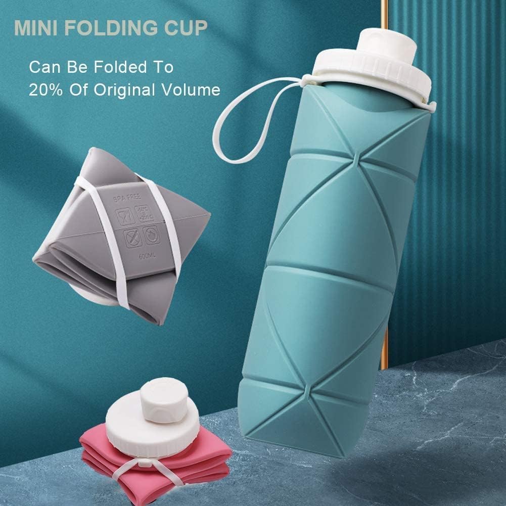 Collapsible Silicone Water Bottle 600ml – Leakproof, BPA-Free, Foldable, Wide Mouth, Portable for Travel, Gym, Cycling, Camping, Sports (Multicolor)