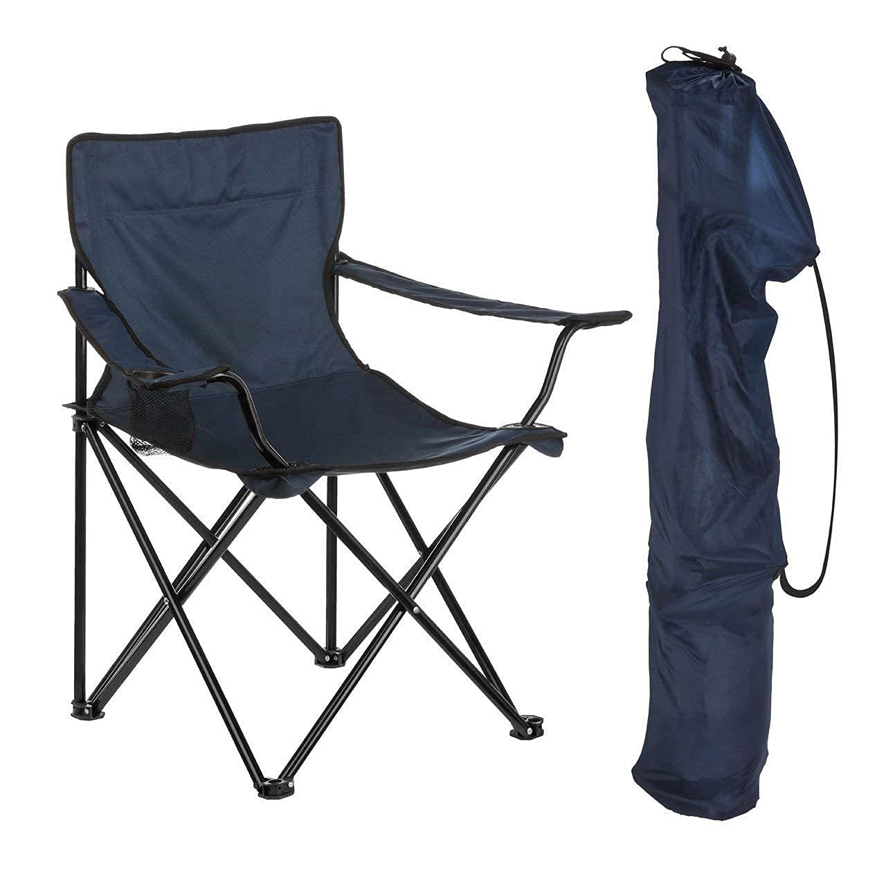 Portable Foldable Camping Chair for Adults | Heavy Duty Metal Frame | Large Comfortable Polyester Outdoor Chair with Cup Holder | Portable Folding Chair for Camping, Picnic, Beach & Travel (Multicolor)