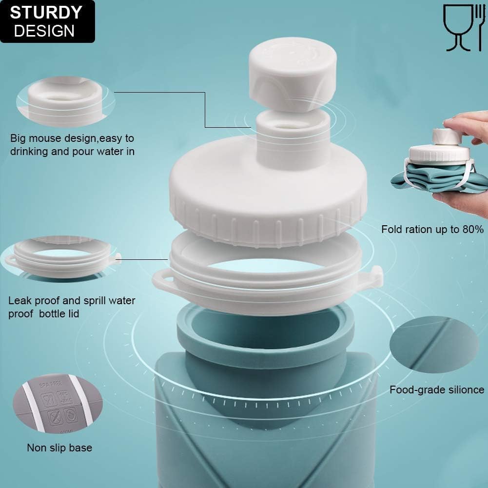 Collapsible Silicone Water Bottle 600ml – Leakproof, BPA-Free, Foldable, Wide Mouth, Portable for Travel, Gym, Cycling, Camping, Sports (Multicolor)