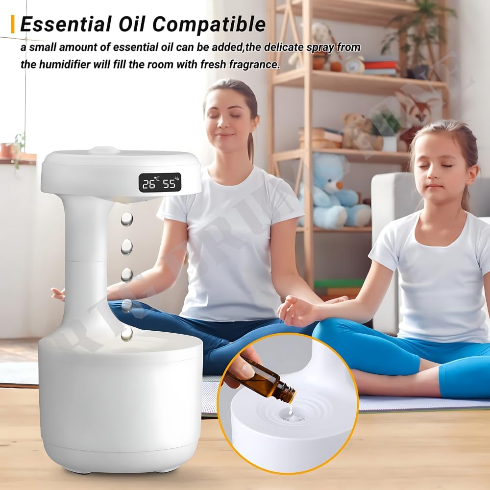 Anti-Gravity Cool Mist Humidifier with LED Clock Display – Ultrasonic Oil Diffuser