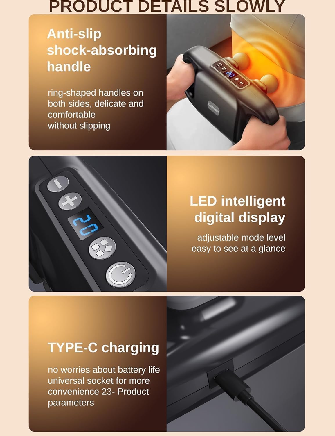 4-Head Massage Gun Deep Tissue, Muscle Massager 20 Intensities & 6 Massage Modes, 4-Head Back Massager for Pain Relief