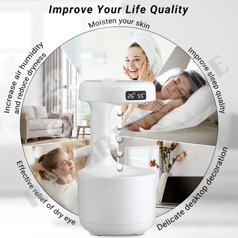 Anti-Gravity Cool Mist Humidifier with LED Clock Display – Ultrasonic Oil Diffuser