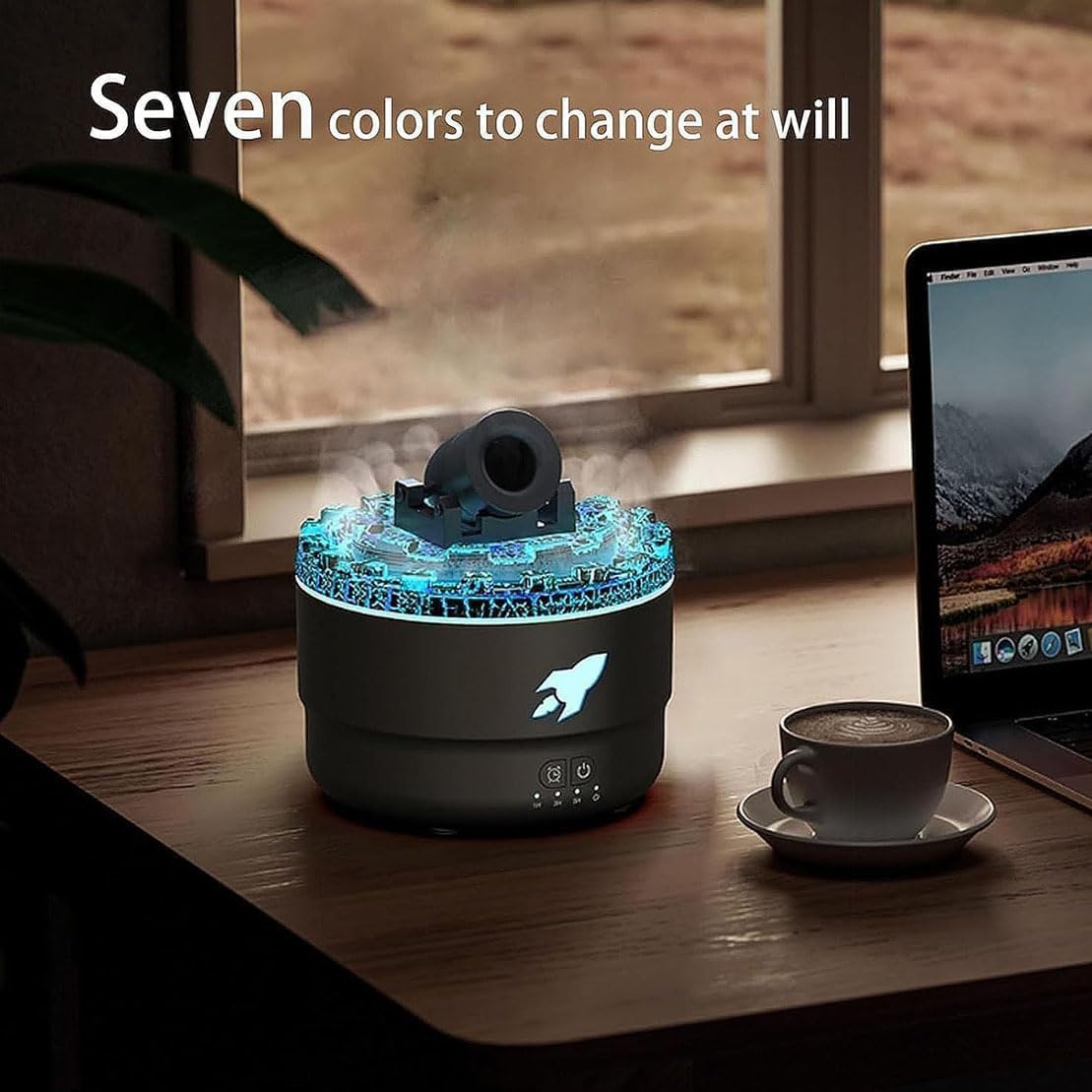 Cannon Blast Aroma Humidifier – 280ML Desktop Humidifier with 7 LED Colors, Dual Spray Modes, Aromatherapy, Timer Function, and Auto Shut-Off for Relaxing & Fresh Air