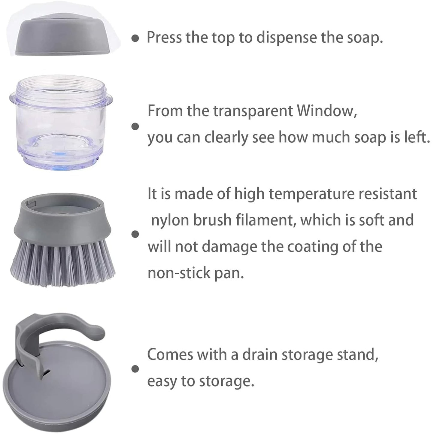 Cleaning Brush with Soap Dispenser – Kitchen Sink Dishwashing Brush with Storage Stand | Durable Plastic Soap Dispensing Cleaning Brush for Dishes, Pots & Pans