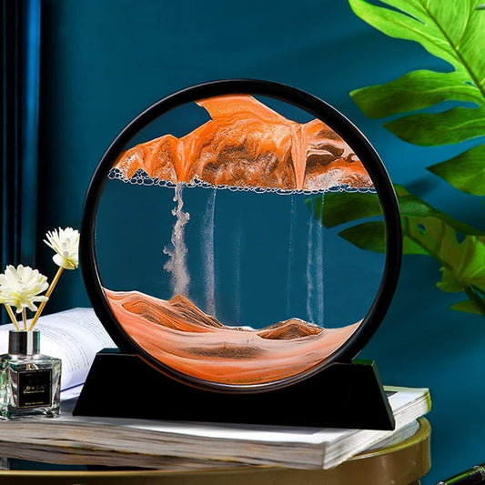 3D Dynamic Moving Sand Art Picture, Liquid Motion Sand Painting in Round Glass Frame, Natural Landscape Sandscape Showpiece, Office Desktop and Home Decor Gift (7 Inch, Multicolor)