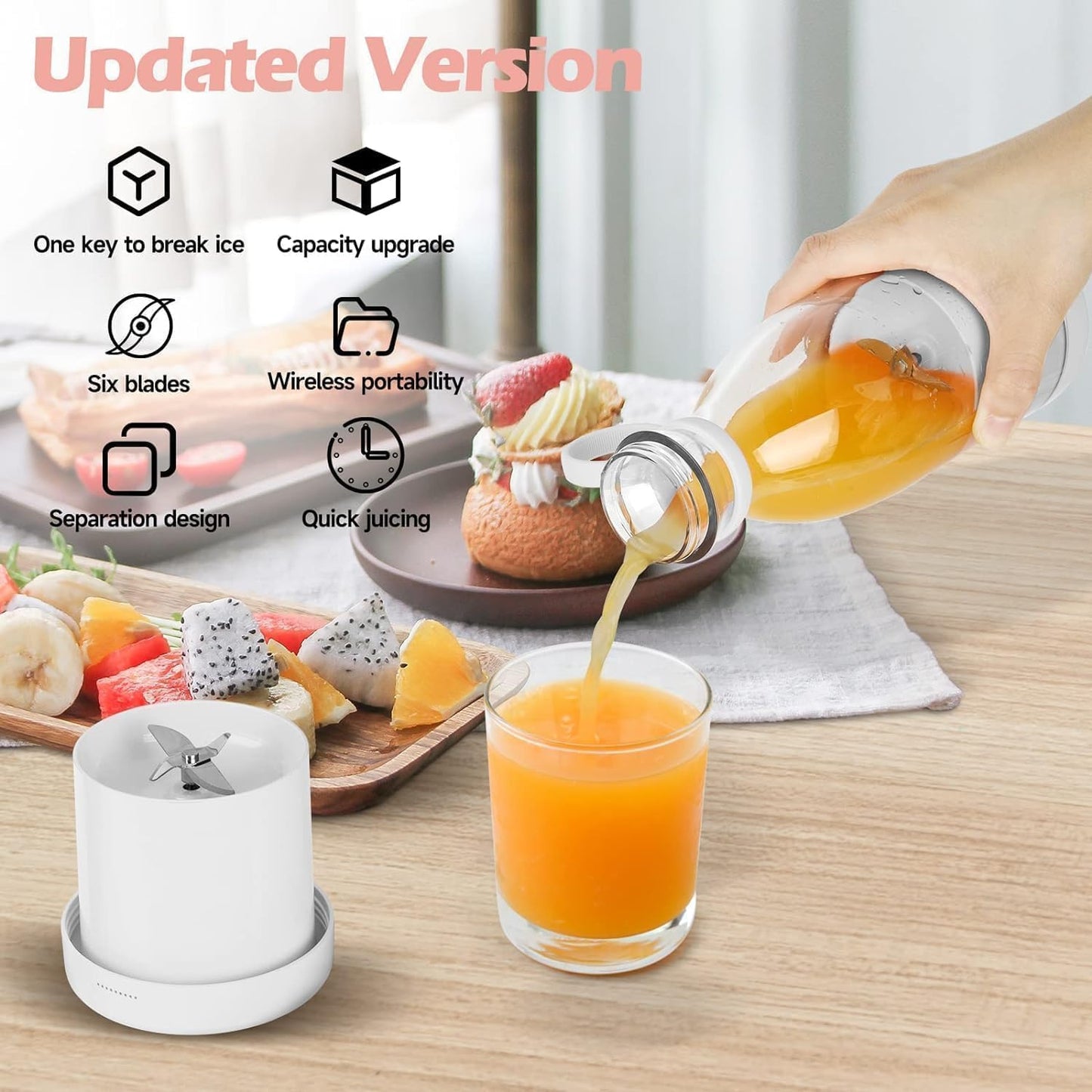 Mini Bottle Shape Juicer Mixer, 4 Blade Juicer, Mini Usb Grinder Mixer, Portable Electric Usb Juice Maker/Personal Size Blender For Juices, Shakes And Smoothies With 4 Blades