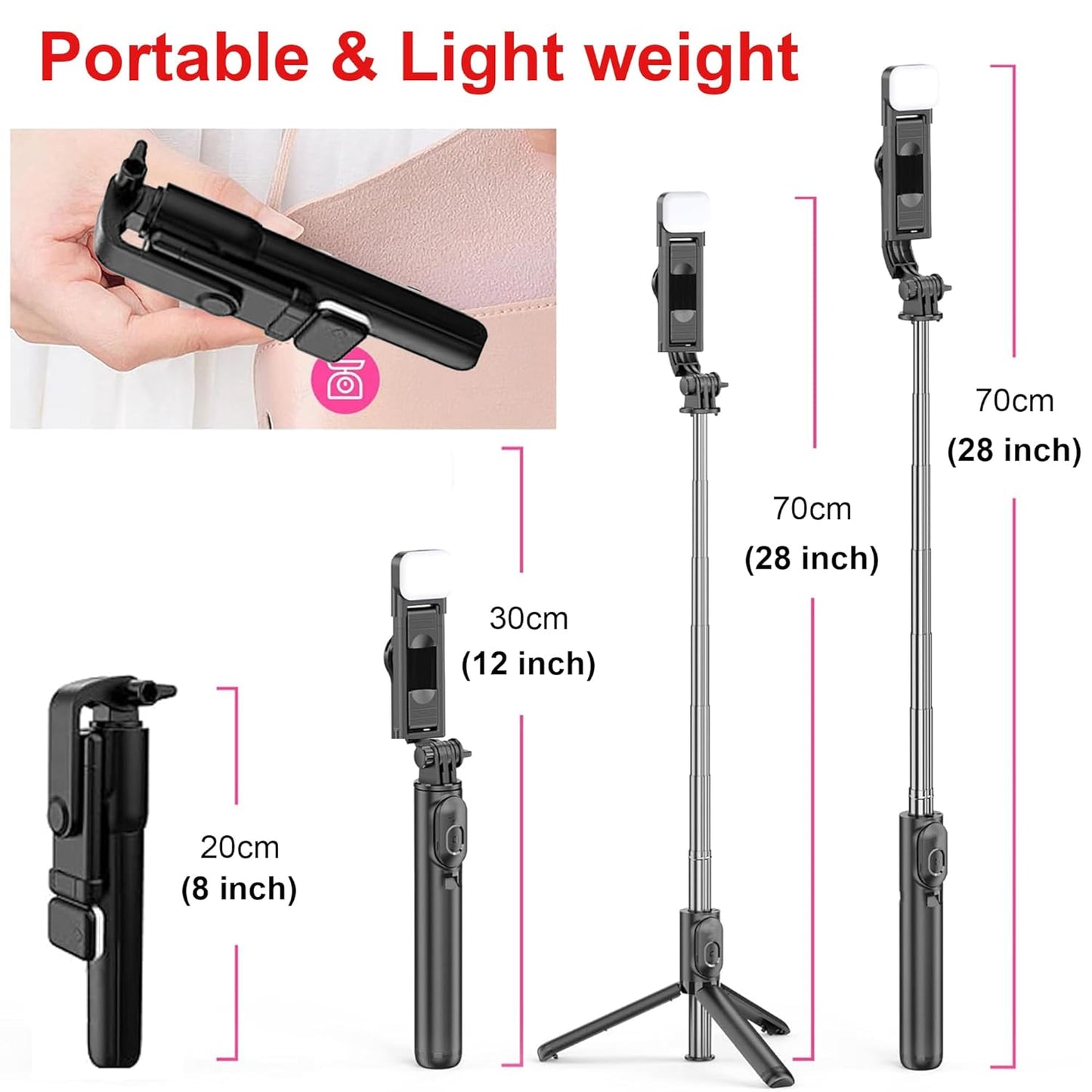 Selfie Stick with Tripod Stand | Bluetooth Extendable 3-in-1 Multifunctional Selfie Stick for Compatible With All Smartphones