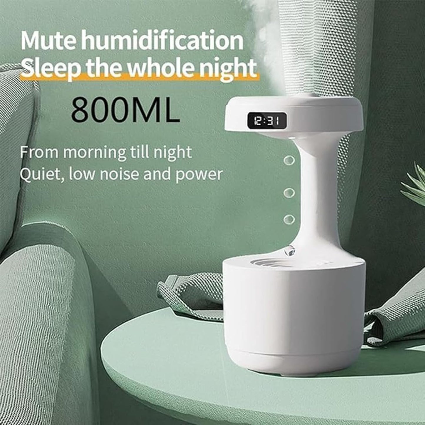Anti-Gravity Cool Mist Humidifier with LED Clock Display – Ultrasonic Oil Diffuser