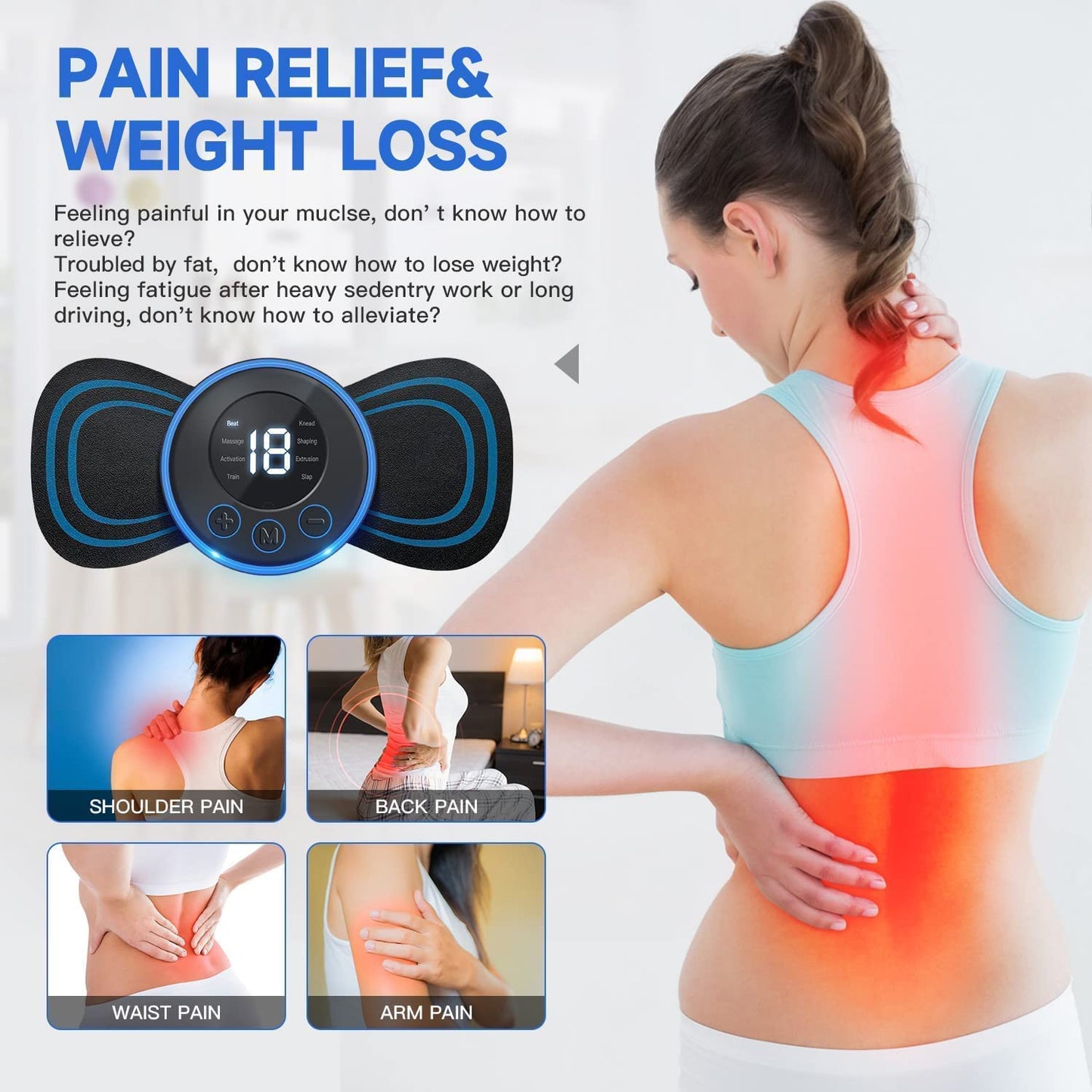 Wireless Mini Massager Body Massager Machine for Pain Relief, Portable Butterfly Massager for Body Pain Relief, Rechargeable Neck and Shoulder Massage Machine for Blood Circulation
