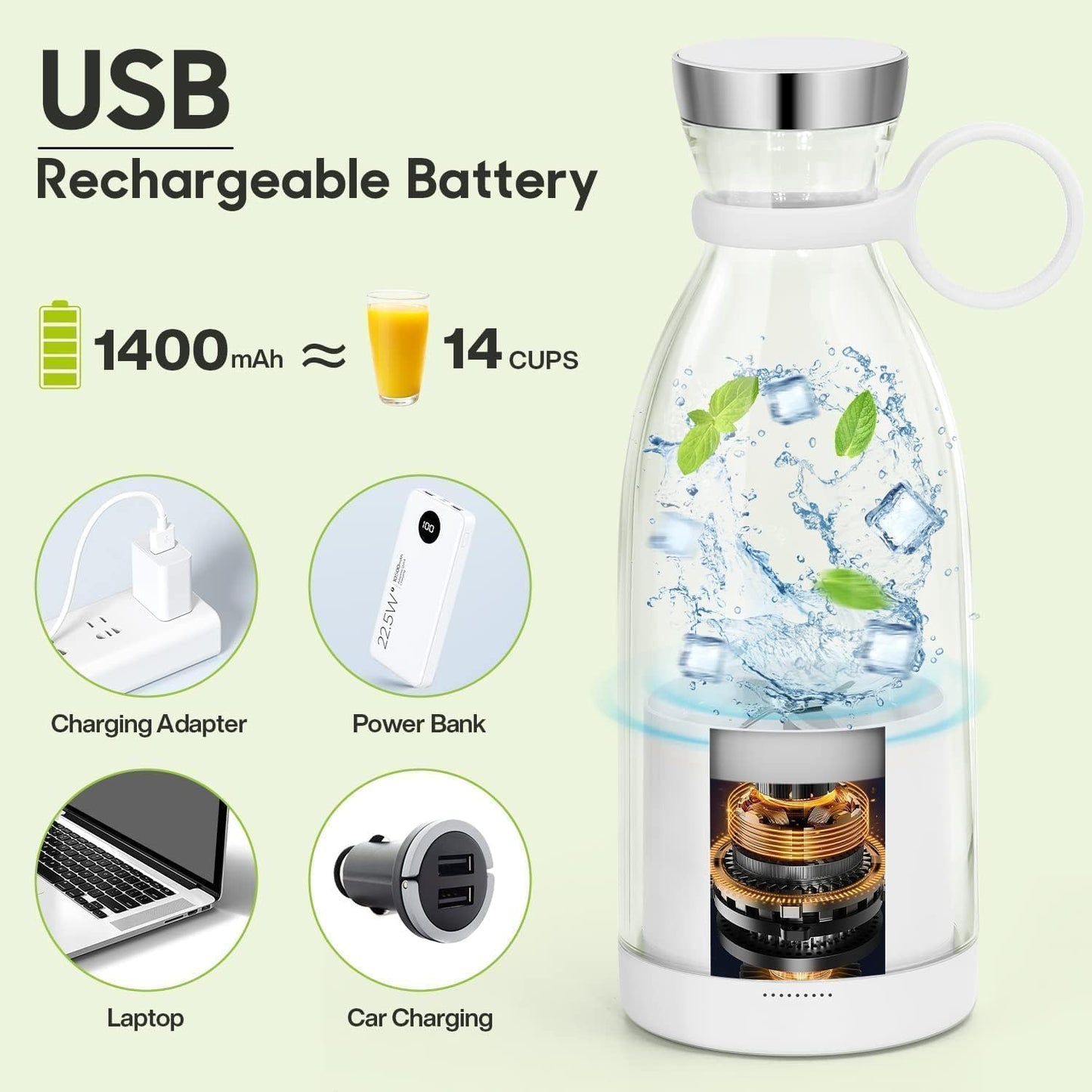 Mini Bottle Shape Juicer Mixer, 4 Blade Juicer, Mini Usb Grinder Mixer, Portable Electric Usb Juice Maker/Personal Size Blender For Juices, Shakes And Smoothies With 4 Blades