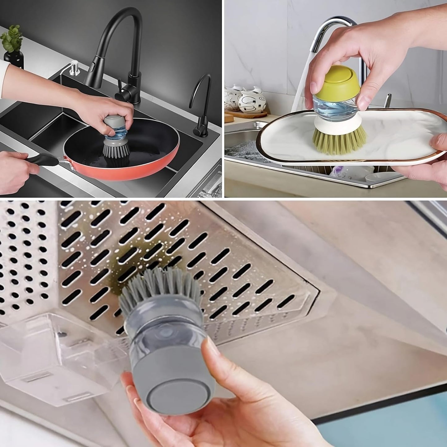 Cleaning Brush with Soap Dispenser – Kitchen Sink Dishwashing Brush with Storage Stand | Durable Plastic Soap Dispensing Cleaning Brush for Dishes, Pots & Pans