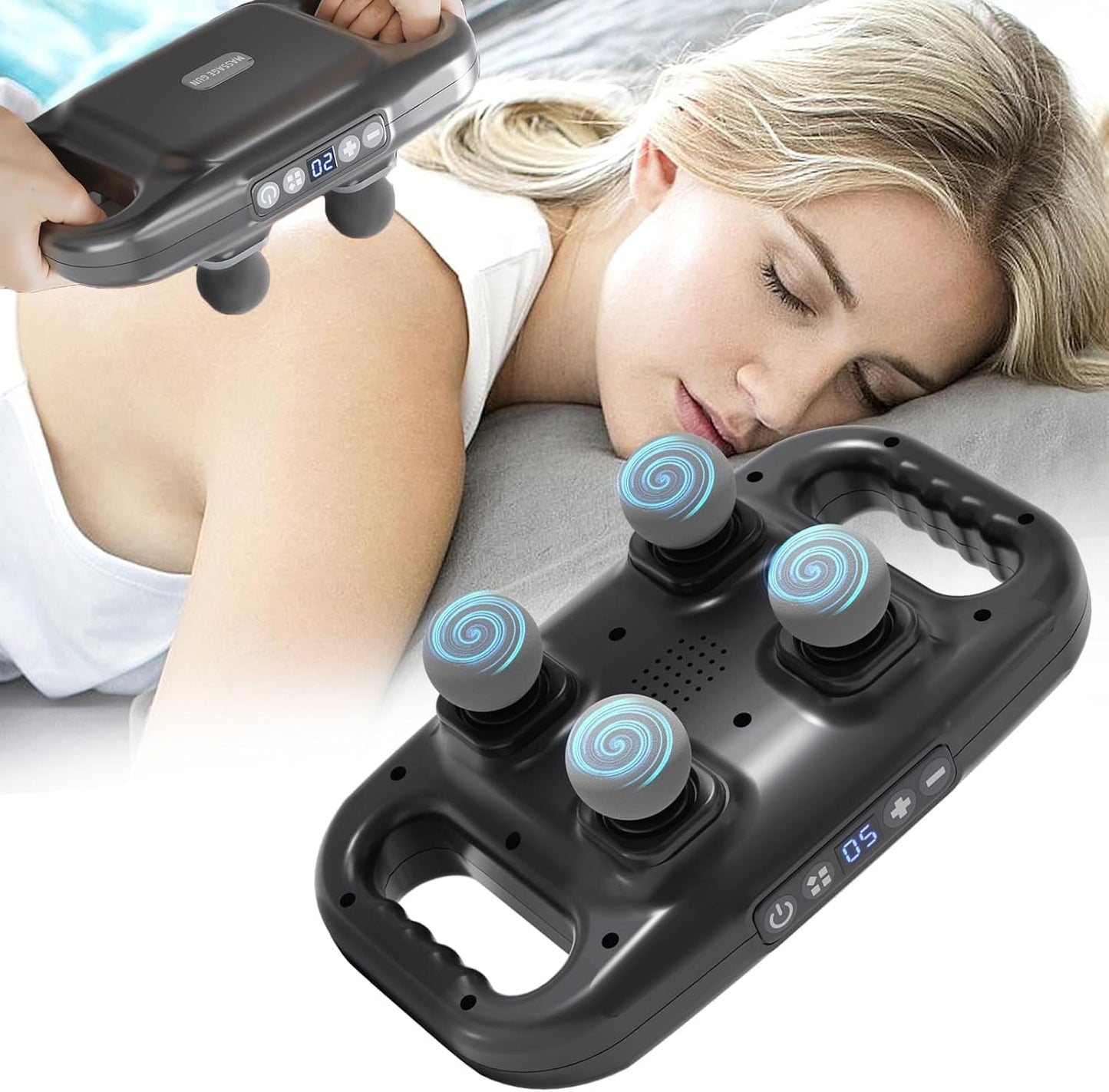 4-Head Massage Gun Deep Tissue, Muscle Massager 20 Intensities & 6 Massage Modes, 4-Head Back Massager for Pain Relief