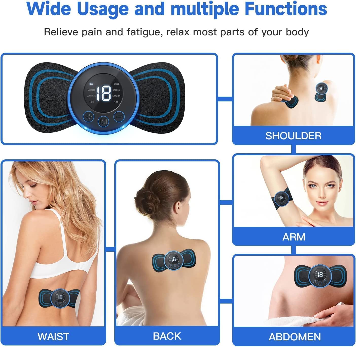 Wireless Mini Massager Body Massager Machine for Pain Relief, Portable Butterfly Massager for Body Pain Relief, Rechargeable Neck and Shoulder Massage Machine for Blood Circulation