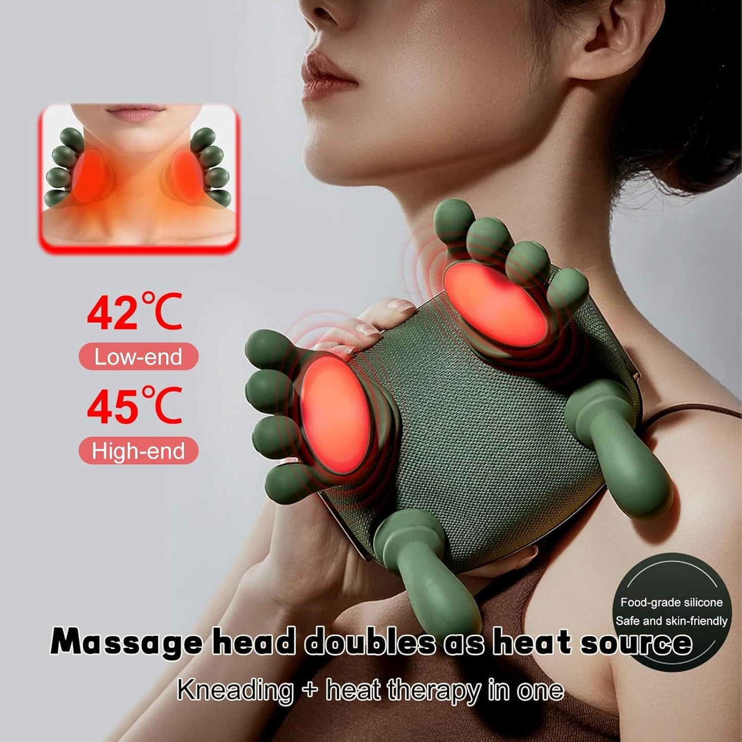 Bionic Heated Massager, Wireless Portable Neck and Back Massager, Electric Deep Tissue 4D Kneading Massage, Simulated Human Hand Design for Pain Relief and Muscle Relax
