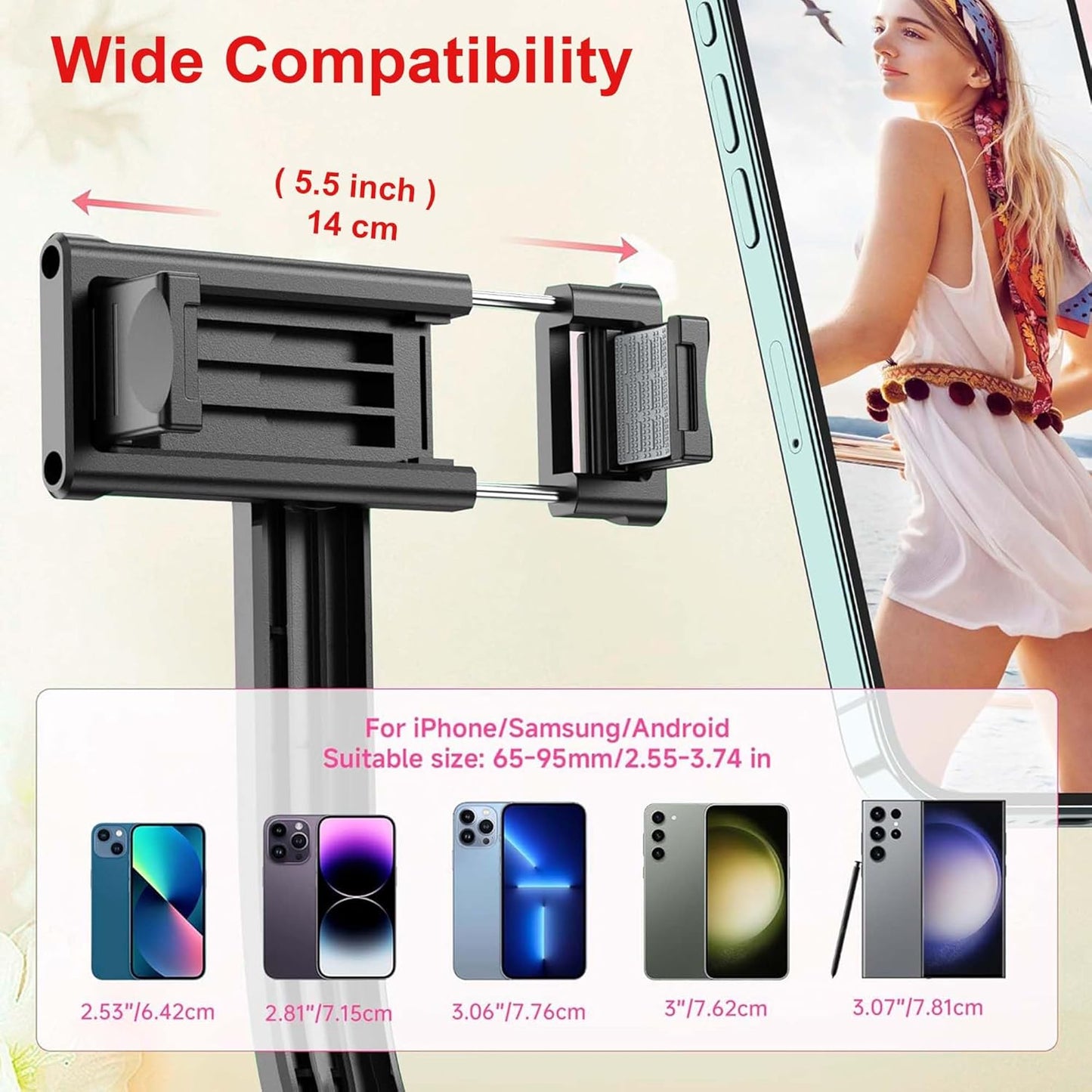 Selfie Stick with Tripod Stand | Bluetooth Extendable 3-in-1 Multifunctional Selfie Stick for Compatible With All Smartphones