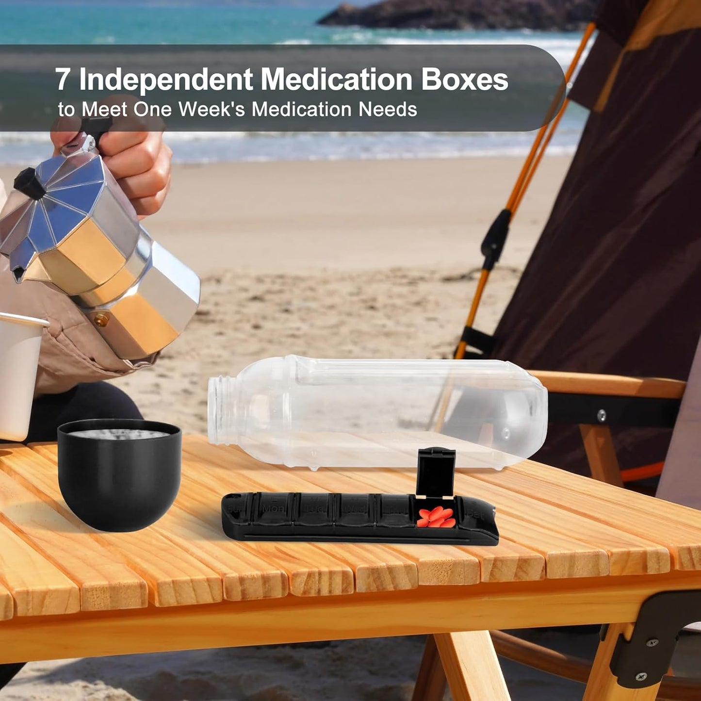 2 in 1 Pill Bottle With Water Bottle-750ml, Medicine Organizer Box (Multicolor)