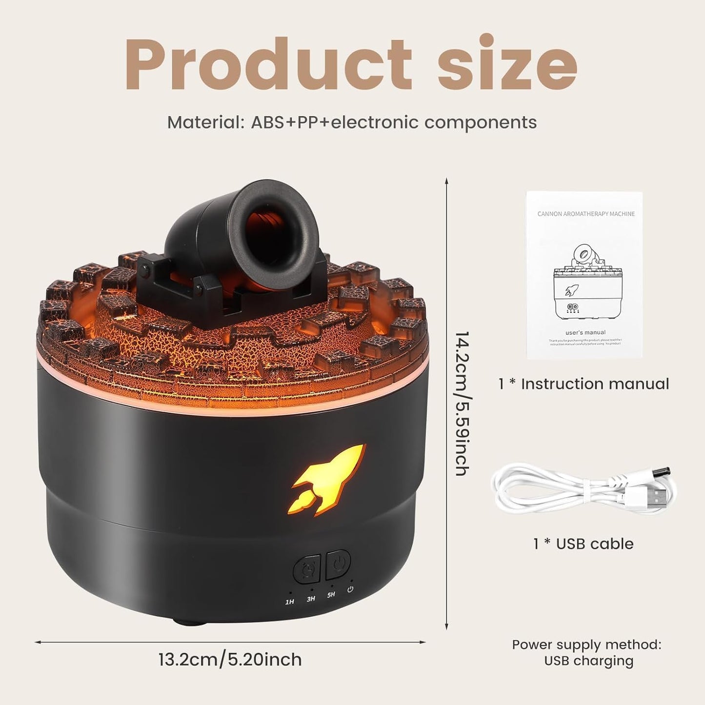 Cannon Blast Aroma Humidifier – 280ML Desktop Humidifier with 7 LED Colors, Dual Spray Modes, Aromatherapy, Timer Function, and Auto Shut-Off for Relaxing & Fresh Air