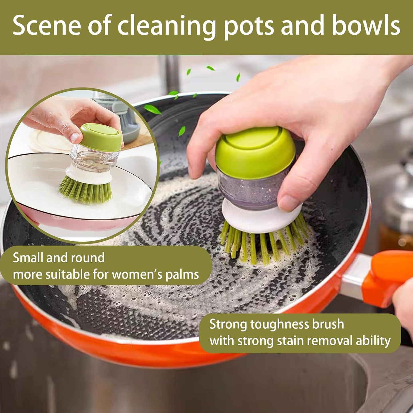 Cleaning Brush with Soap Dispenser – Kitchen Sink Dishwashing Brush with Storage Stand | Durable Plastic Soap Dispensing Cleaning Brush for Dishes, Pots & Pans