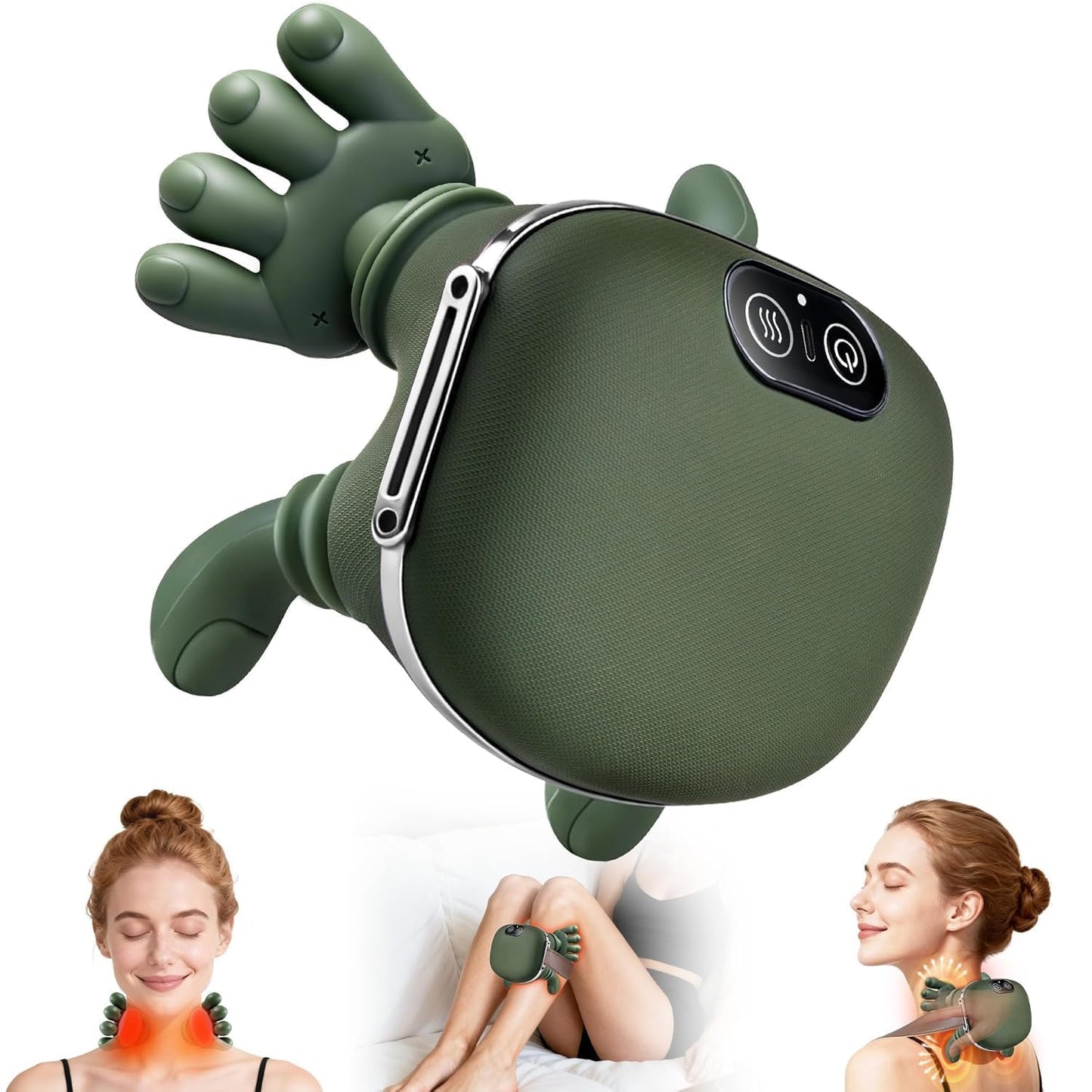 Bionic Heated Massager, Wireless Portable Neck and Back Massager, Electric Deep Tissue 4D Kneading Massage, Simulated Human Hand Design for Pain Relief and Muscle Relax