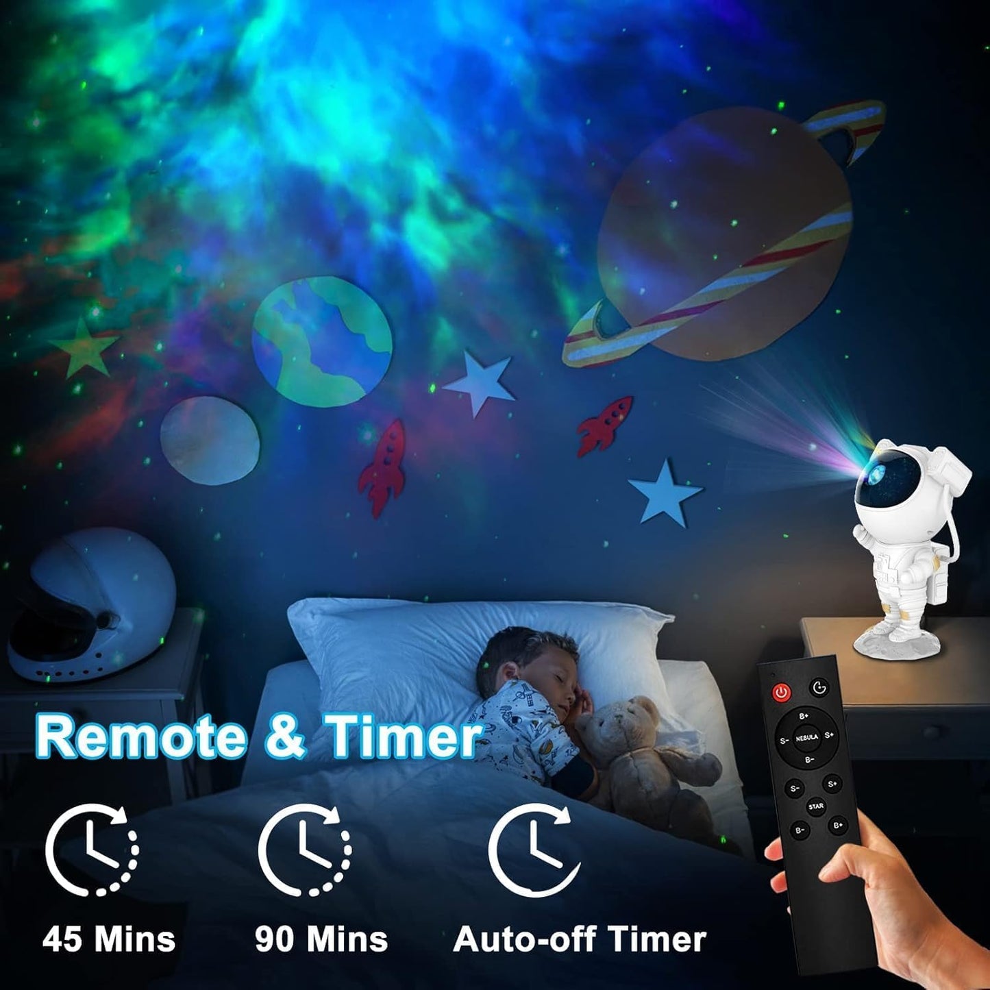 Astronaut Galaxy Projector Night Light – 360° Rotating Nebula Star Projector with Remote Control, Timer & Adjustable Head