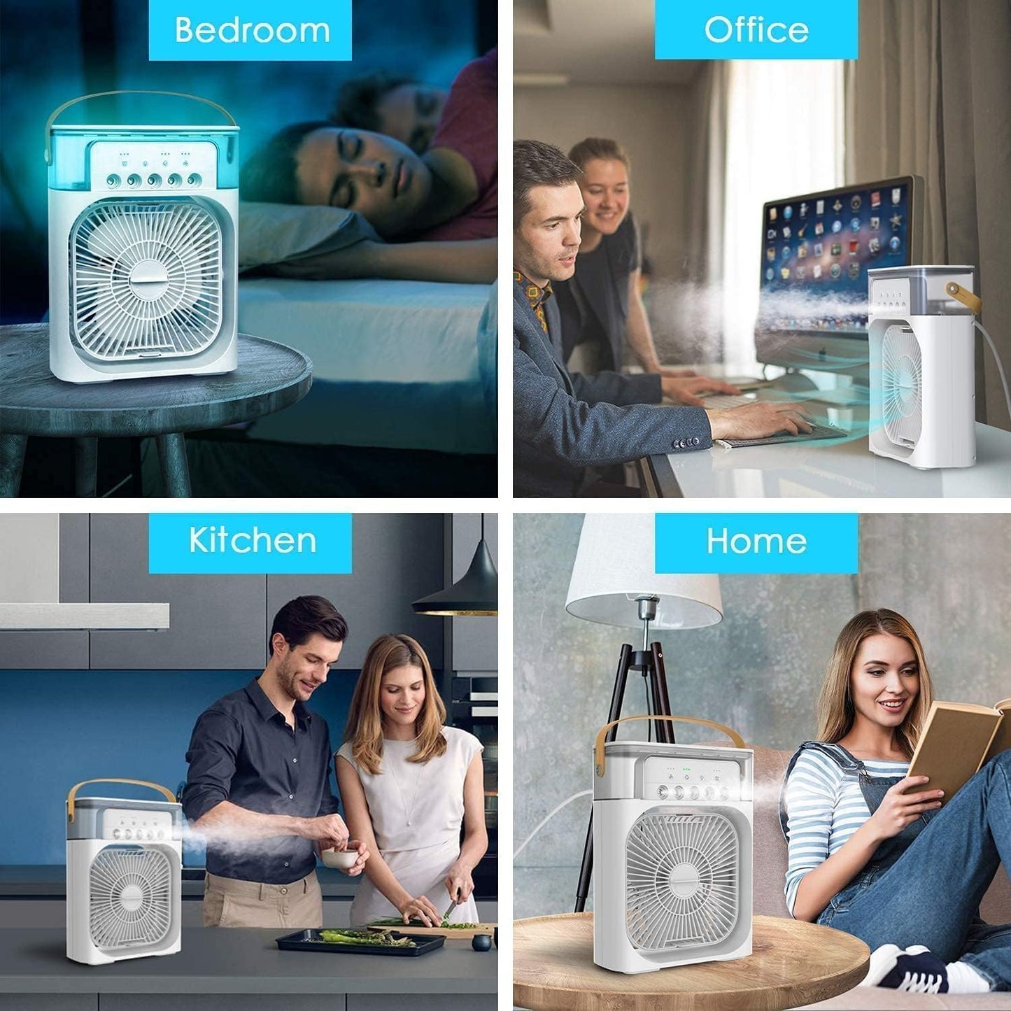 Portable Air Cooler Fan with Water Tank & USB Power - Mini Personal Evaporative Cooler with 3 Speeds, Mist Humidifier, LED Light, Quiet Cooling for Home, Office, Bedroom (Multicolor)