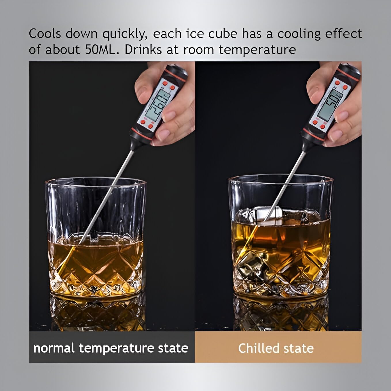 8Pcs Stainless Steel Reusable Whiskey Stones Ice Cubes with Tongs & Container