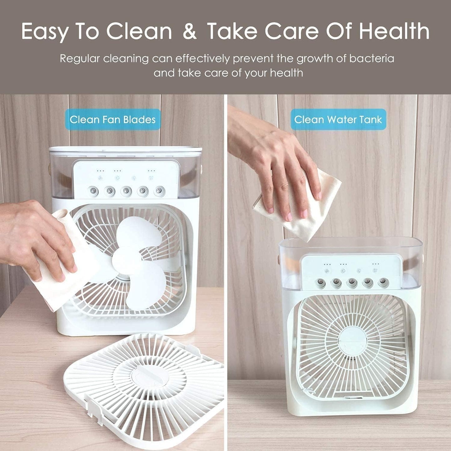 Portable Air Cooler Fan with Water Tank & USB Power - Mini Personal Evaporative Cooler with 3 Speeds, Mist Humidifier, LED Light, Quiet Cooling for Home, Office, Bedroom (Multicolor)
