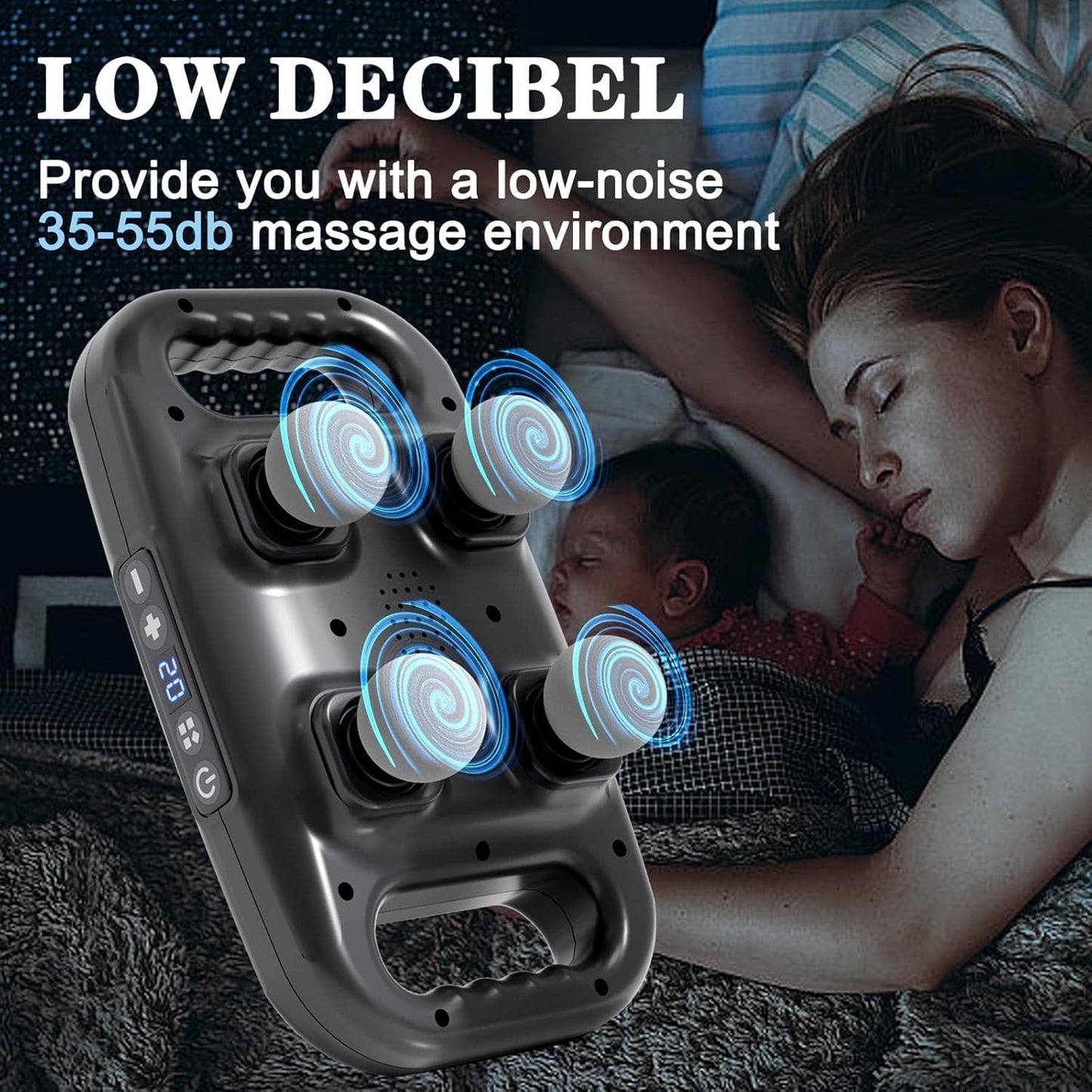 4-Head Massage Gun Deep Tissue, Muscle Massager 20 Intensities & 6 Massage Modes, 4-Head Back Massager for Pain Relief