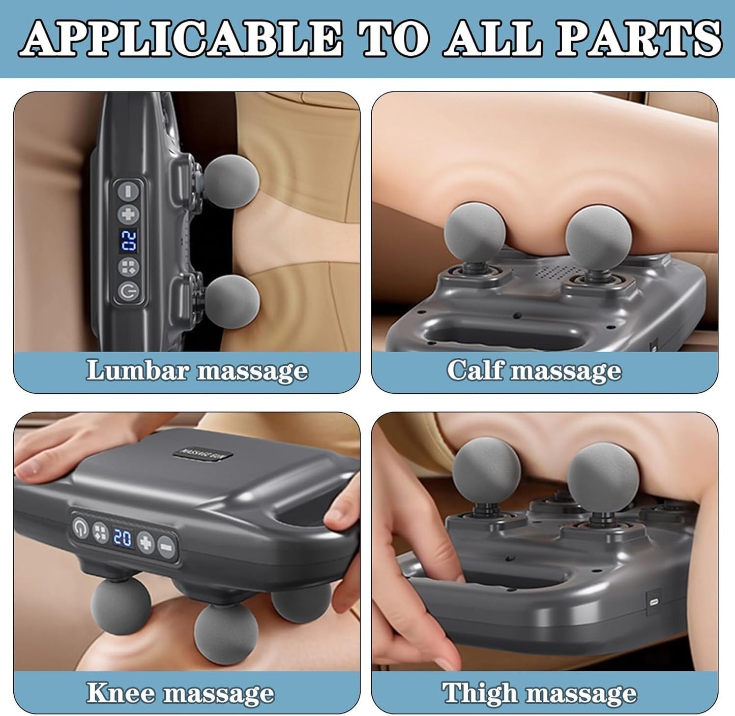 4-Head Massage Gun Deep Tissue, Muscle Massager 20 Intensities & 6 Massage Modes, 4-Head Back Massager for Pain Relief