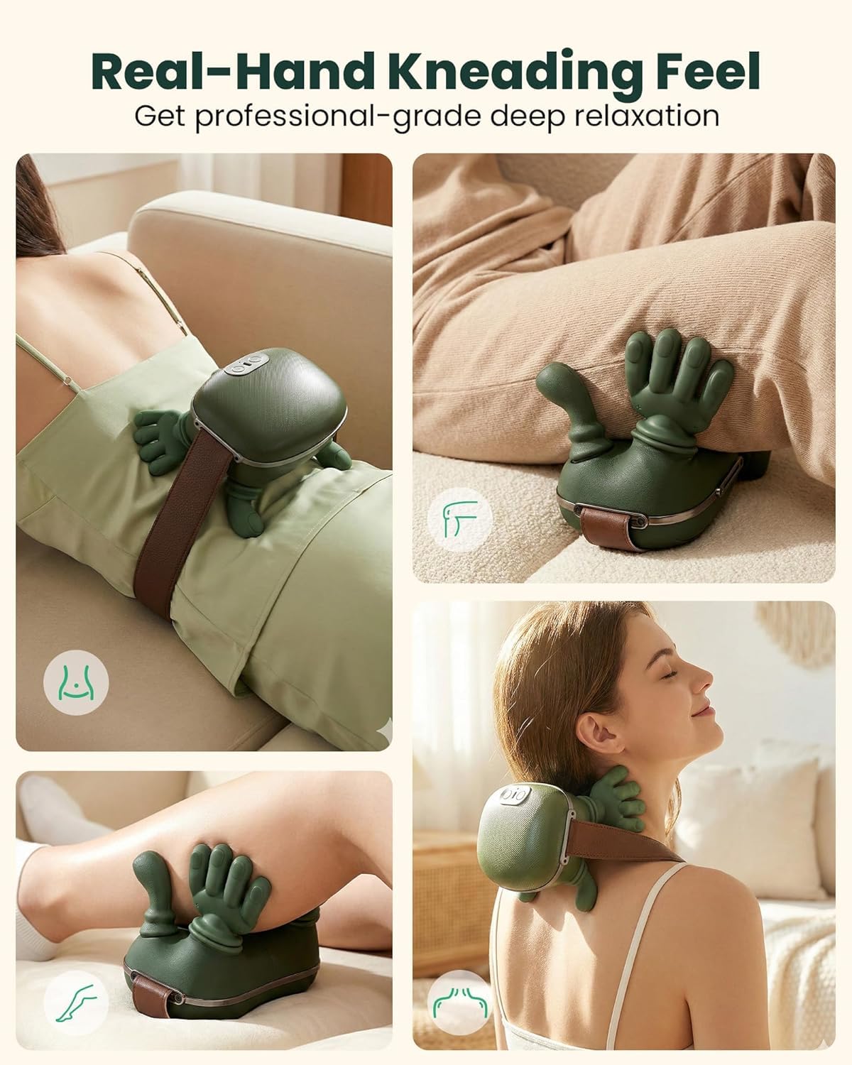 Bionic Heated Massager, Wireless Portable Neck and Back Massager, Electric Deep Tissue 4D Kneading Massage, Simulated Human Hand Design for Pain Relief and Muscle Relax