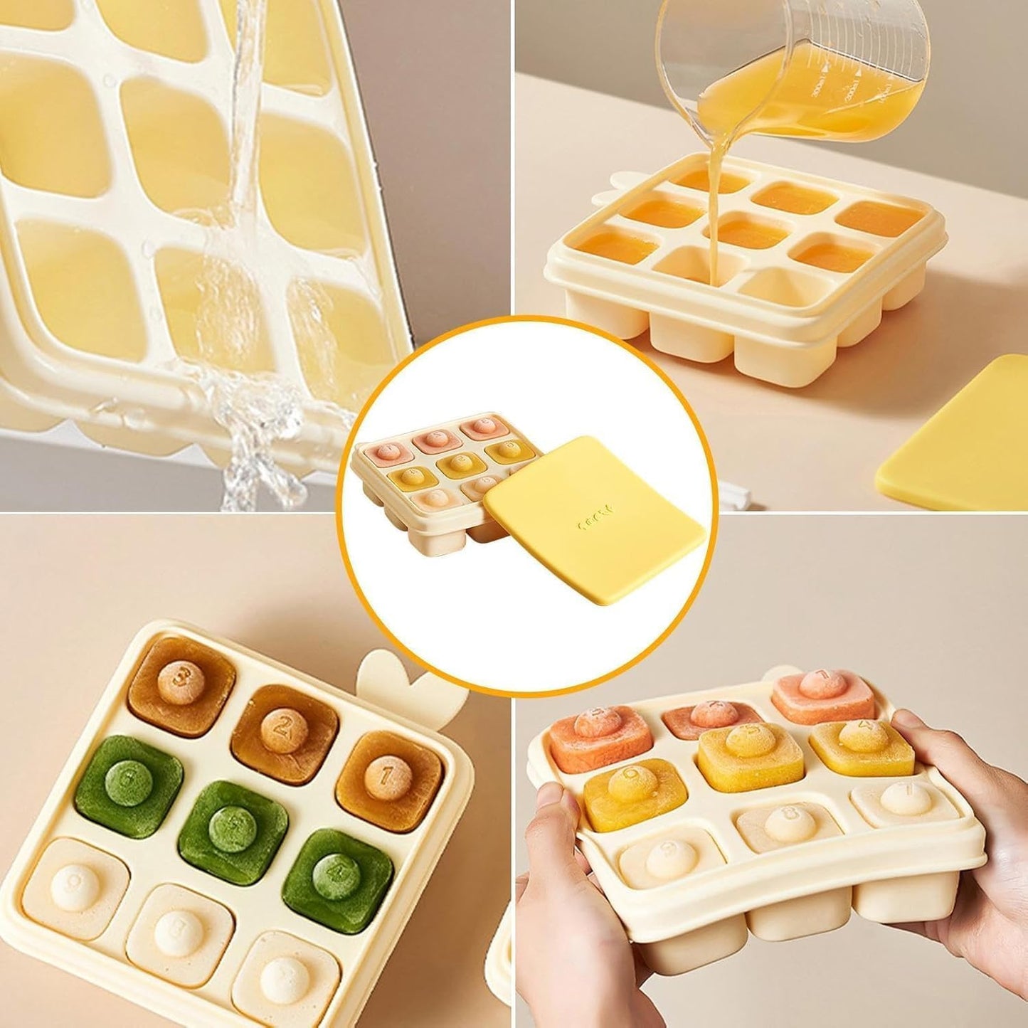 9 Grid Ice Cube Mold, Silicone Ice Cube Tray, Square Shape Ice Cube Tray with Dust Cover