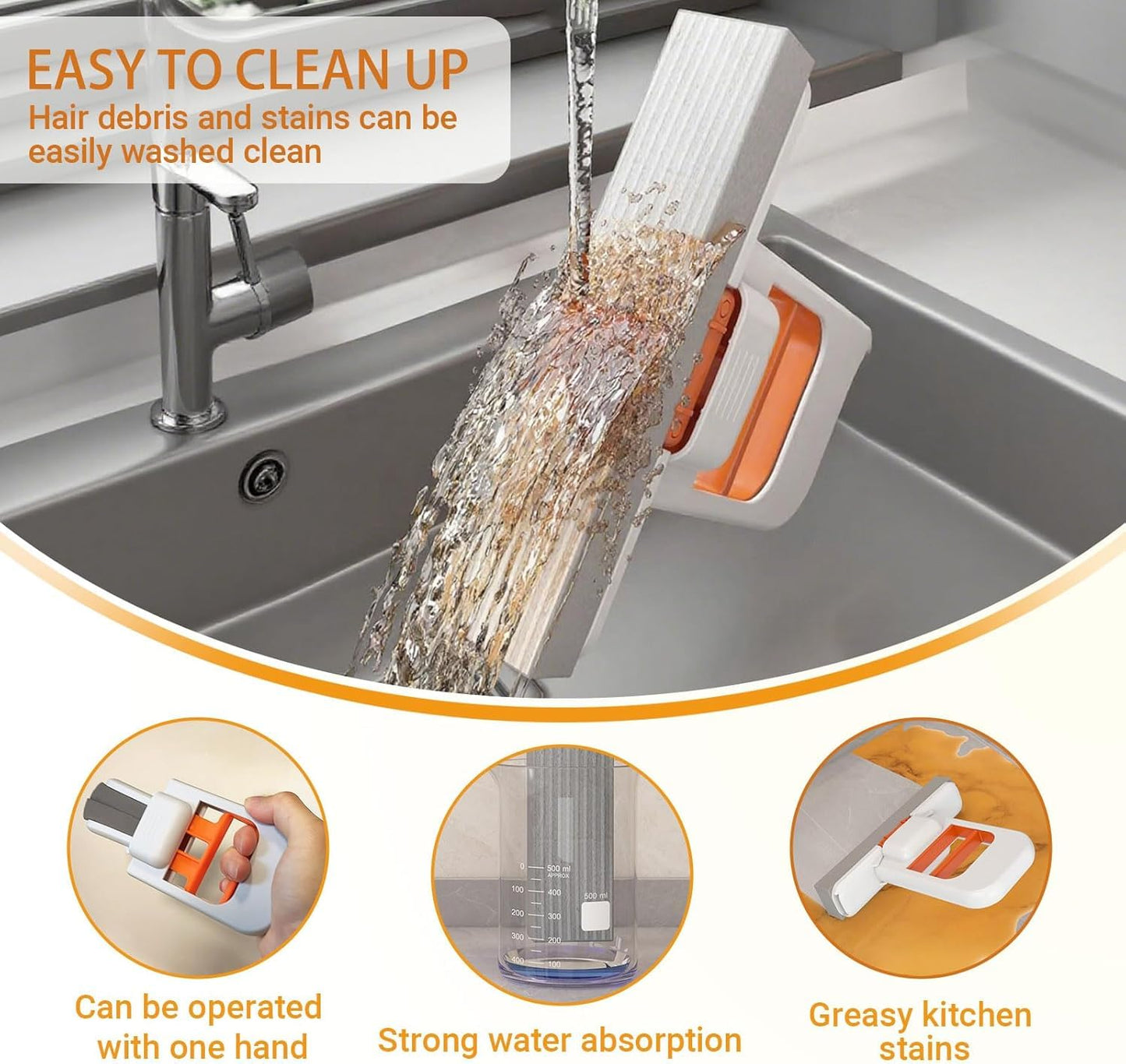 Mini Foldable Desktop Sponge Mop, Portable Handheld Self-Squeeze Cleaning Mop, Wet & Dry Cleaning Tool for Kitchen, Bathroom, Tiles, Glass, Window, Desk & Small Spaces