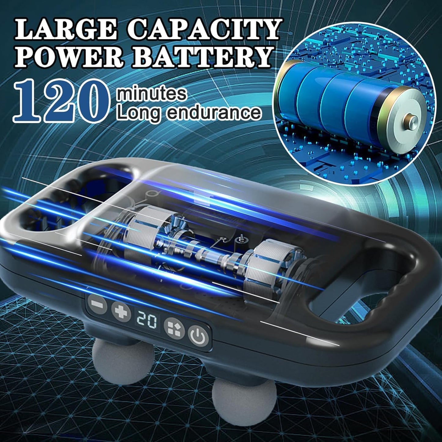 4-Head Massage Gun Deep Tissue, Muscle Massager 20 Intensities & 6 Massage Modes, 4-Head Back Massager for Pain Relief
