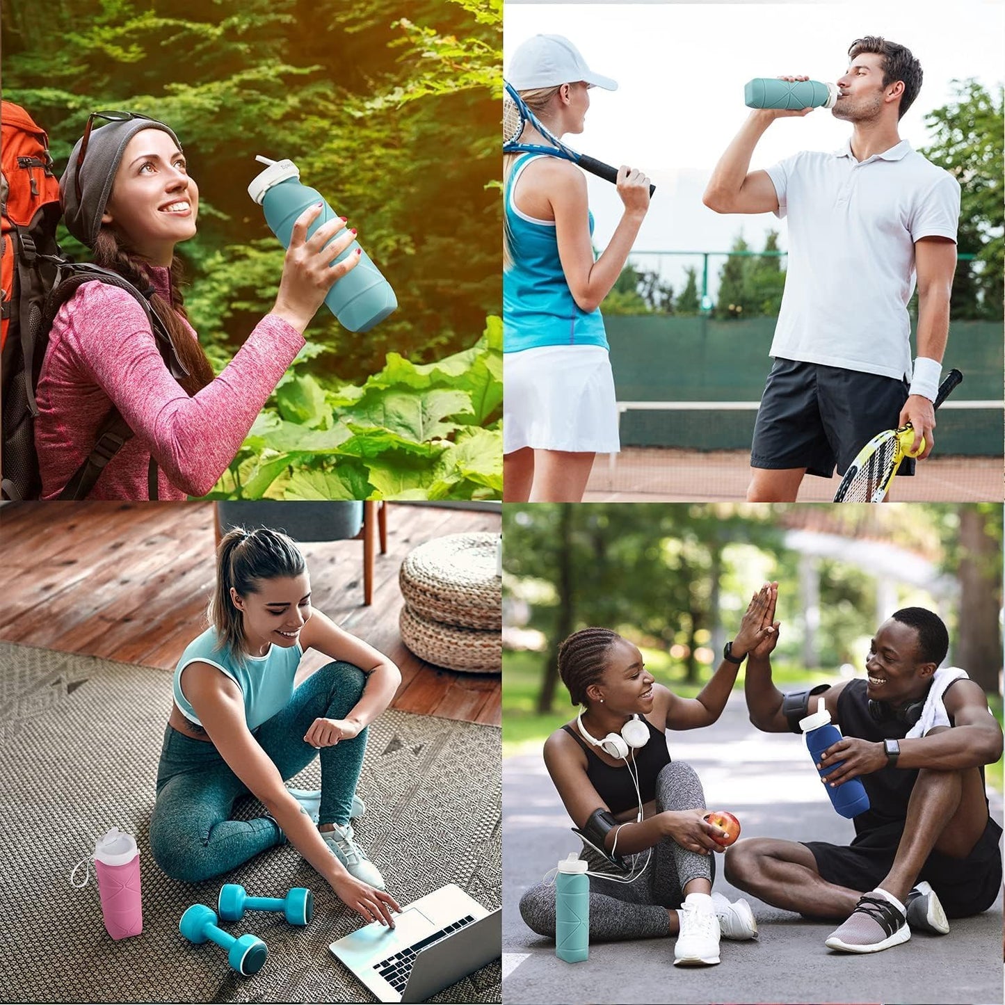 Collapsible Silicone Water Bottle 600ml – Leakproof, BPA-Free, Foldable, Wide Mouth, Portable for Travel, Gym, Cycling, Camping, Sports (Multicolor)