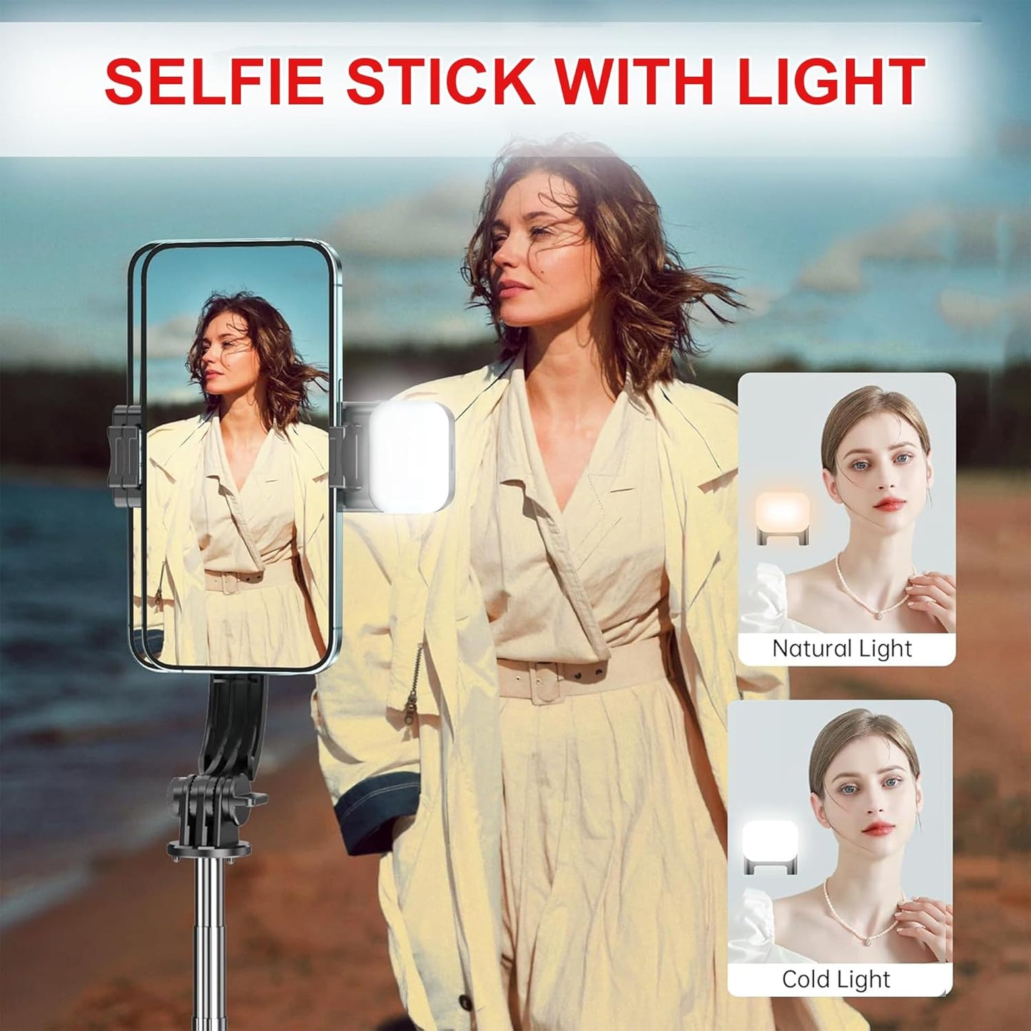 Selfie Stick with Tripod Stand | Bluetooth Extendable 3-in-1 Multifunctional Selfie Stick for Compatible With All Smartphones