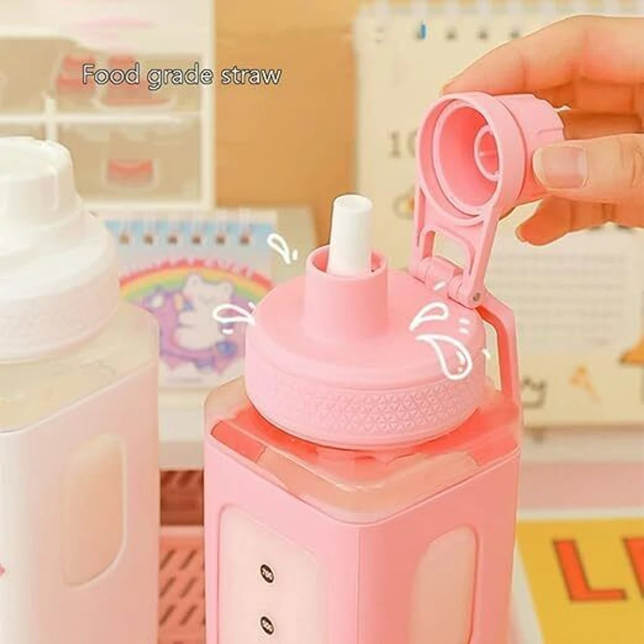 Kawaii Water Bottle With Straw, 3D Stickers Cute Aesthetic Bottle - 700ml
